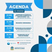 Agenda da Câmara da próxima semana