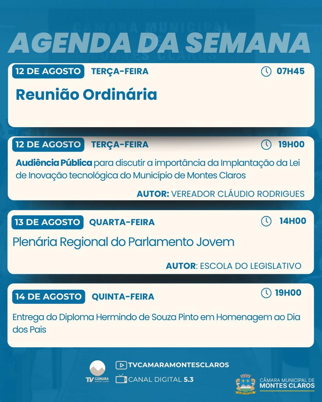 Agenda com audiência pública, PJ regional e homenagem aos pais
