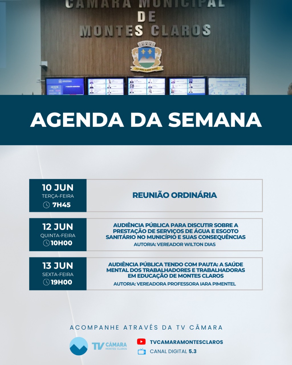 Agenda da semana: Câmara realiza audiências públicas 