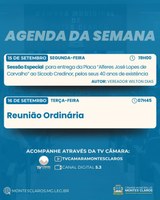 Agenda da semana com homenagem e reunião ordinária