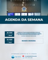 Agenda da semana com homenagem e reunião ordinária