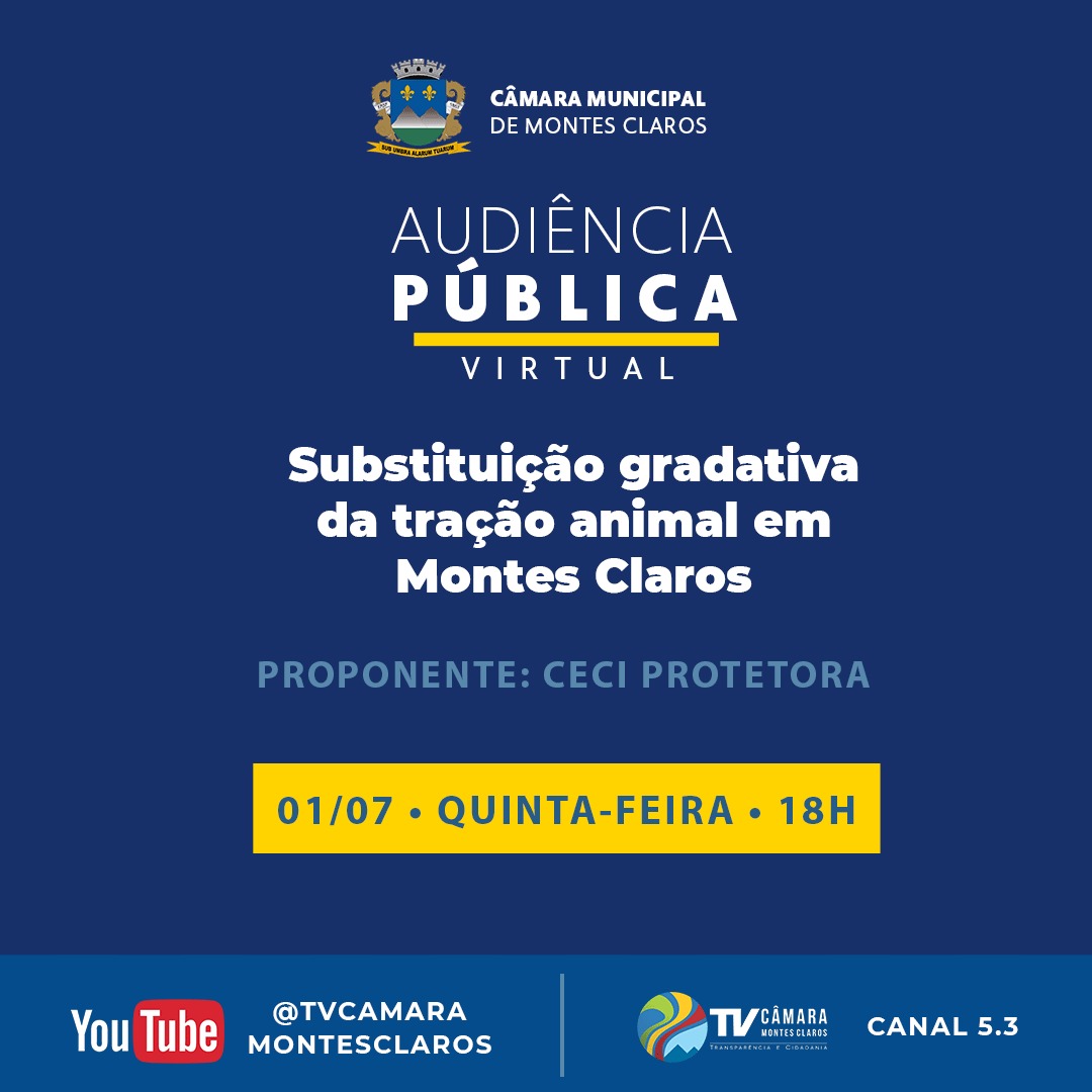 Audiência Pública debaterá sobre a substituição gradativa da tração animal em Montes Claros