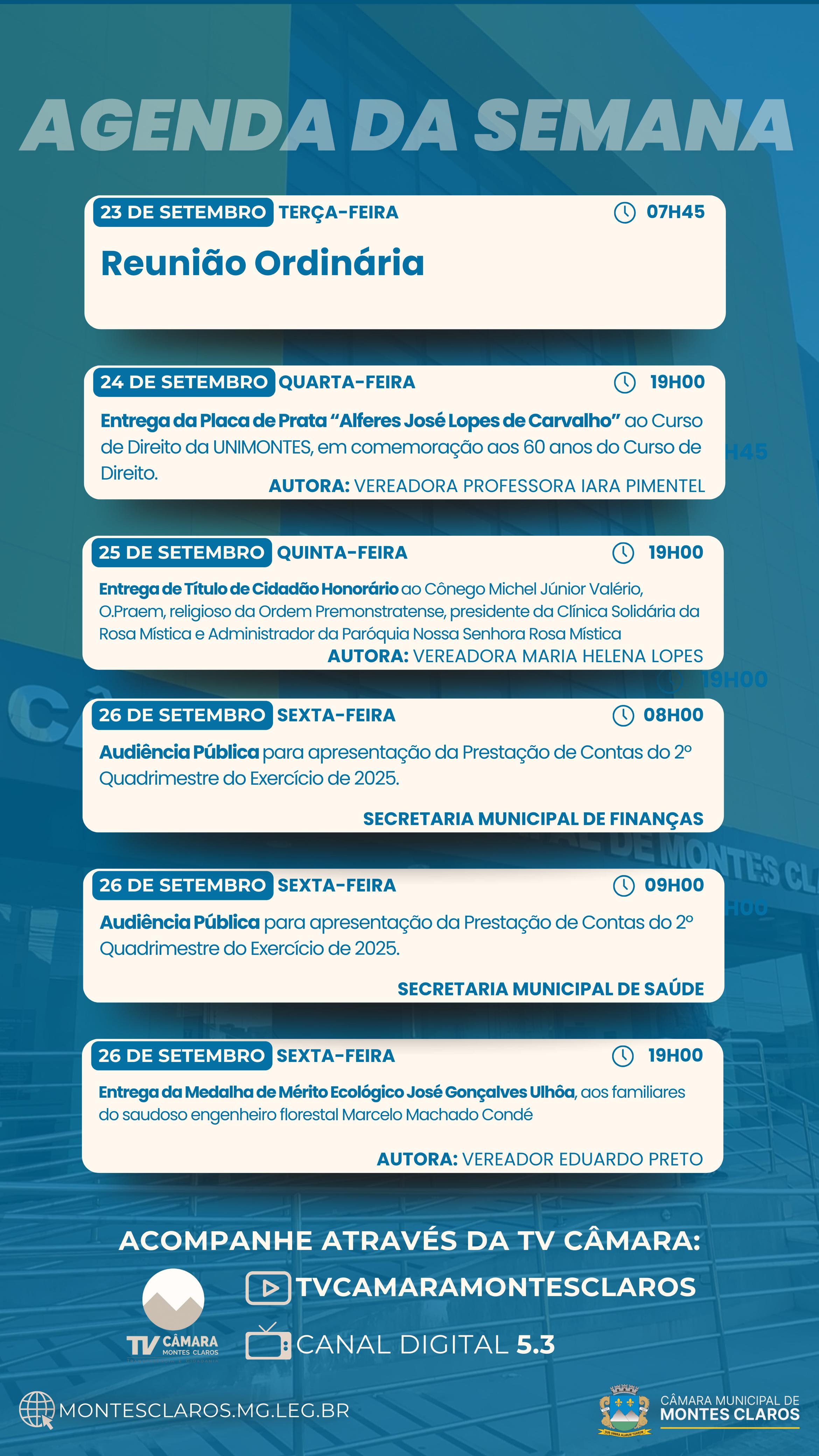 Câmara de Montes Claros promove duas audiências públicas e três sessões especiais