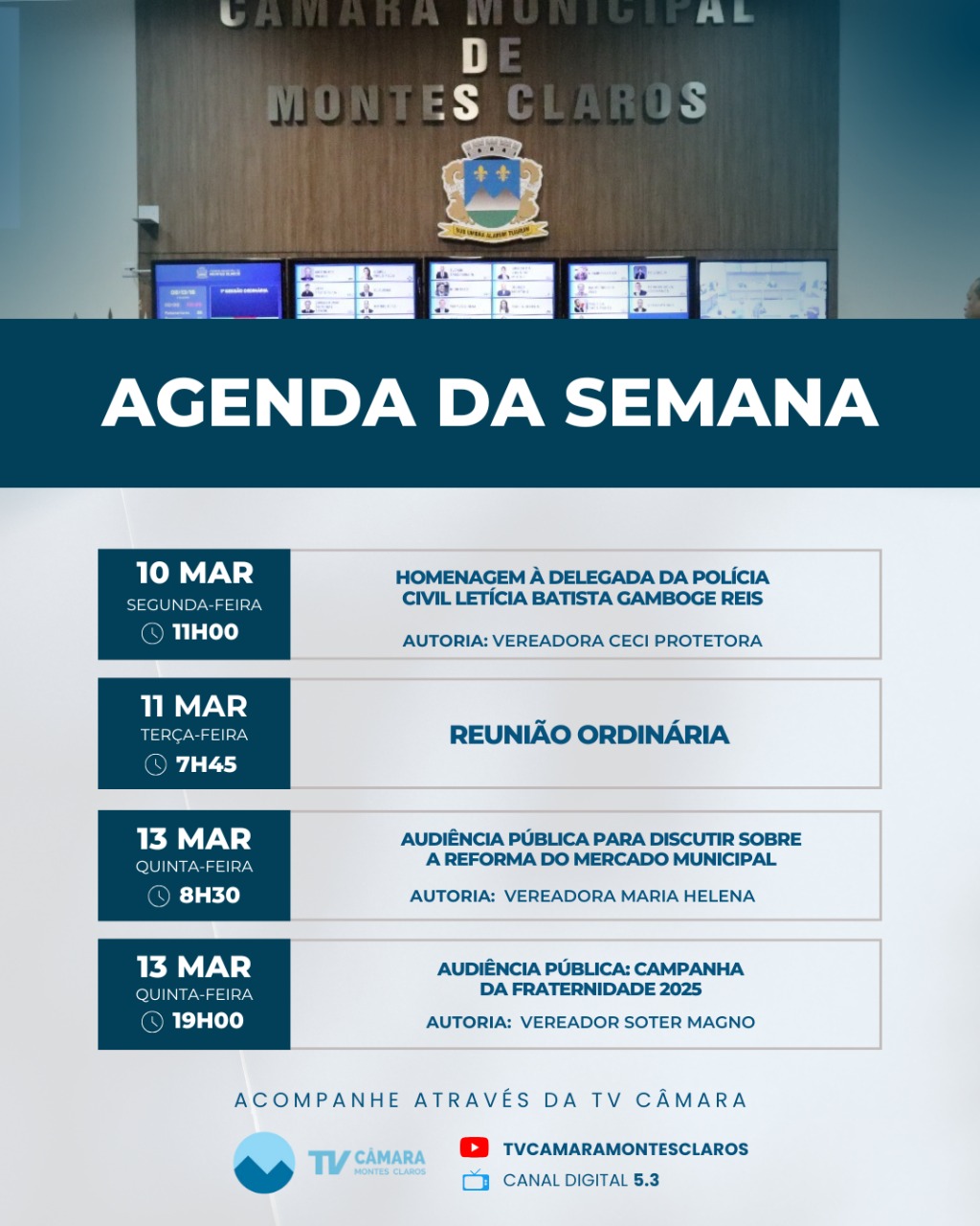 Câmara promove homenagem e audiências