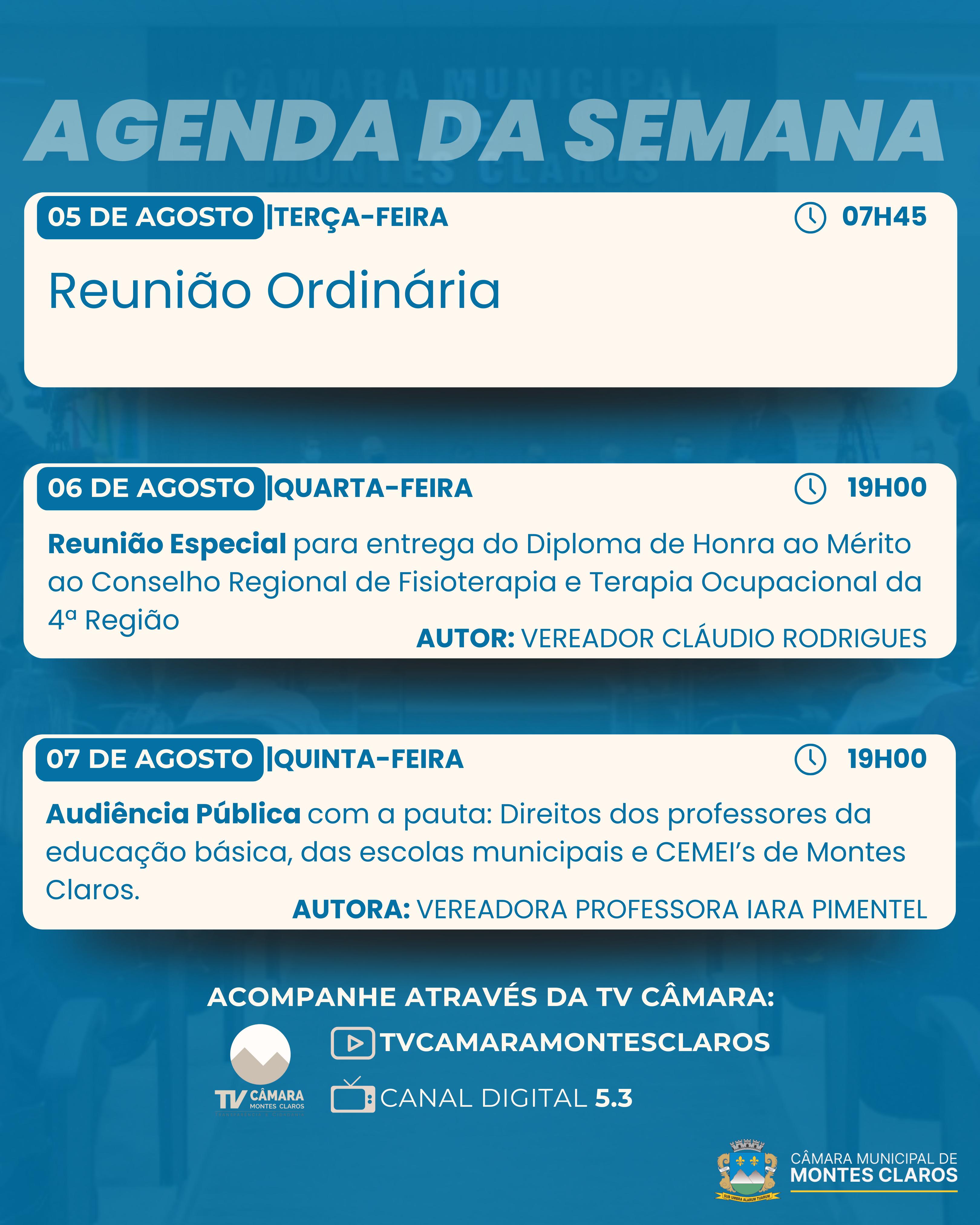 Câmara retorna com reunião ordinária, audiência pública e homenagem 