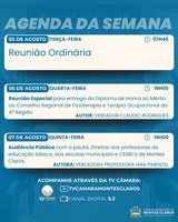 Câmara retorna com reunião ordinária, audiência pública e homenagem 