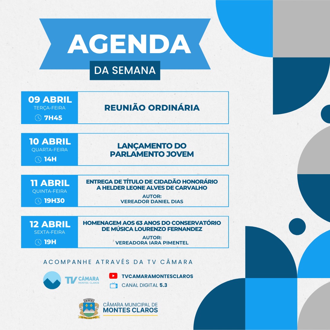 Eventos da próxima semana na Câmara Municipal