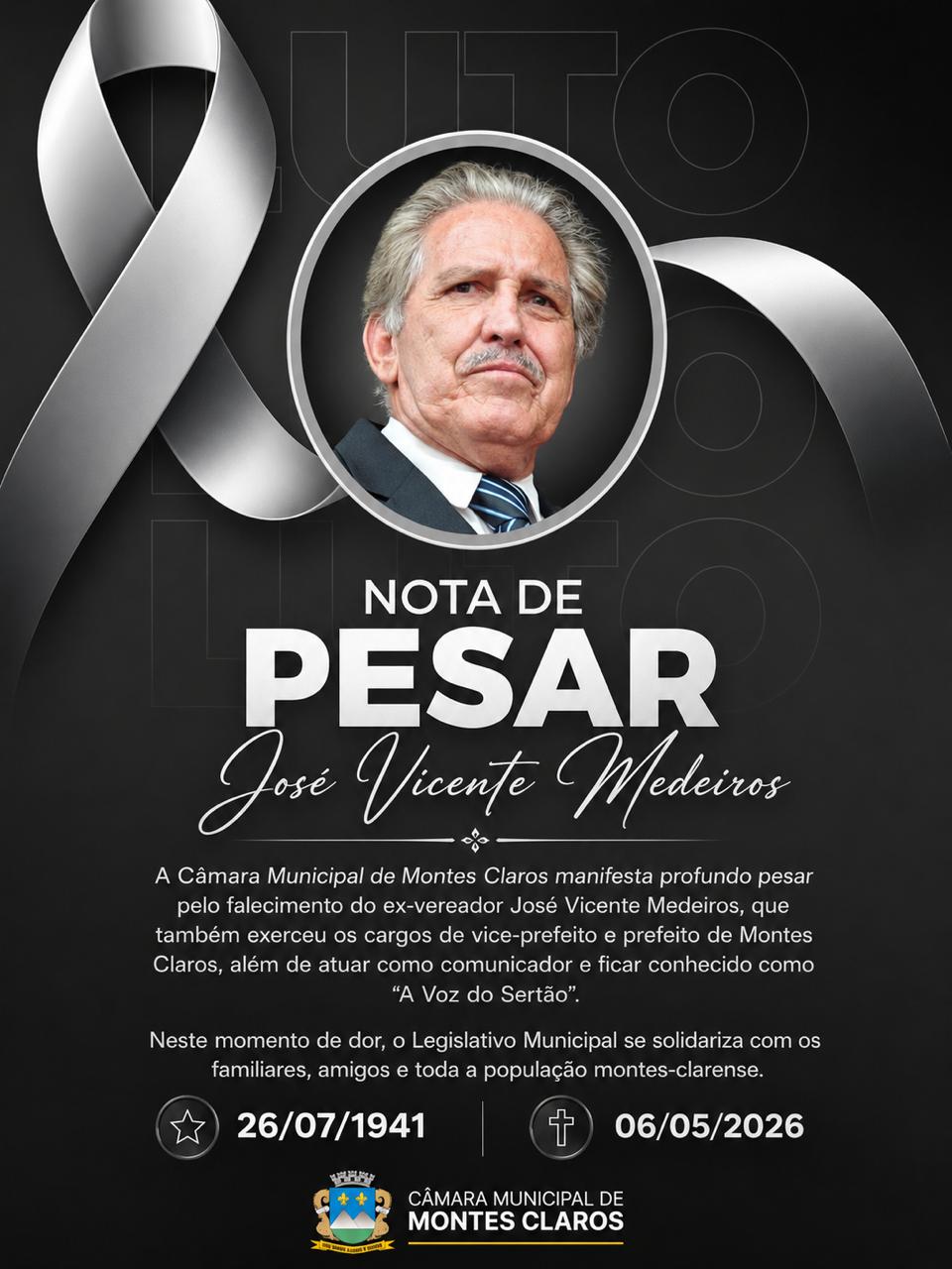 Nota de pesar pelo falecimento do ex-vereador José Vicente Medeiros