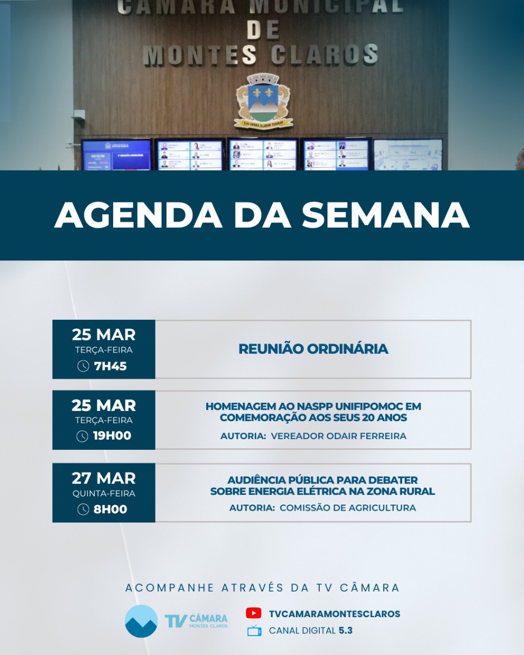 Reunião especial e audiências na agenda da Câmara 